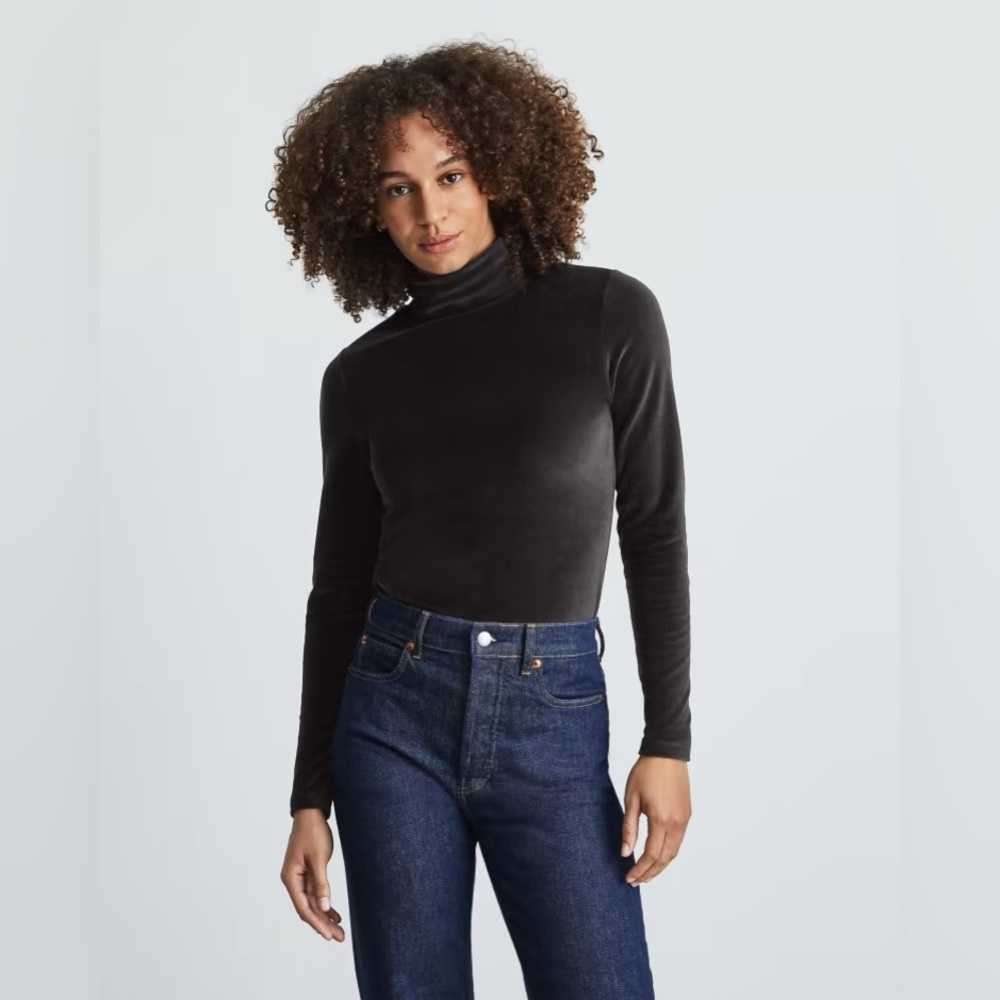 Everlane The Velour Turtleneck Longsleeve Top Black Velvet